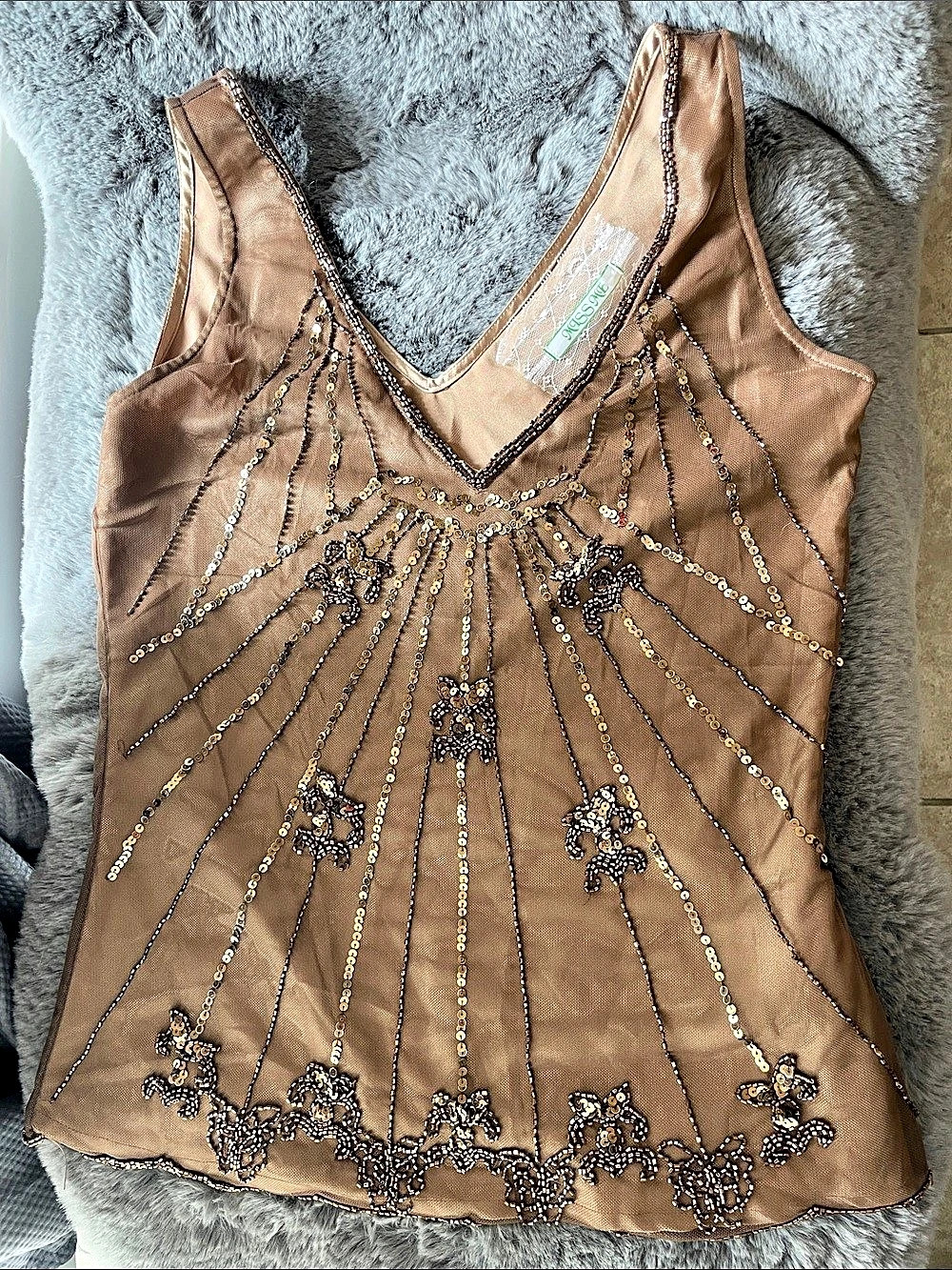 MissMe Embellished Brown Tank Top Like New